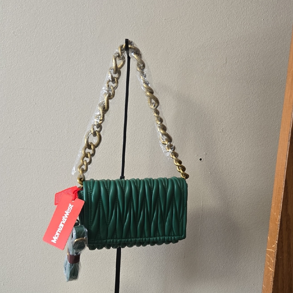 Montana West Emerald Green Shoulder Bag with Gold Chain